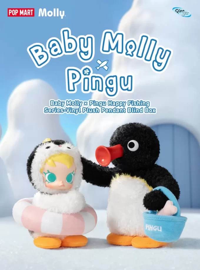 Baby Molly × Pingu Seria Happy Fishing – Cutie de vinil cu pandantiv de pluș Baby Molly × Pingu Seria Happy Fishing – Cutie de vinil cu pandantiv de pluș