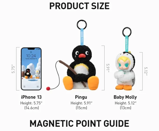 Baby Molly × Pingu Seria Happy Fishing – Cutie de vinil cu pandantiv de pluș Baby Molly × Pingu Seria Happy Fishing – Cutie de vinil cu pandantiv de pluș