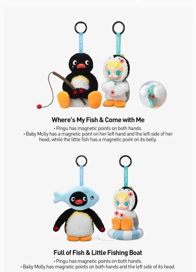 Baby Molly × Pingu Seria Happy Fishing – Cutie de vinil cu pandantiv de pluș Baby Molly × Pingu Seria Happy Fishing – Cutie de vinil cu pandantiv de pluș