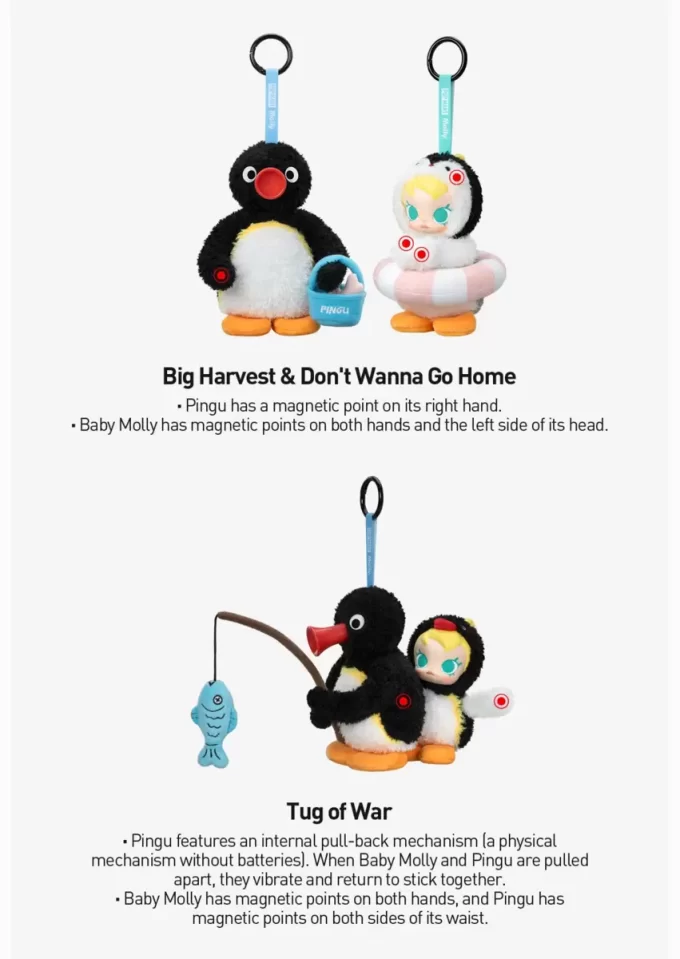 Baby Molly × Pingu Seria Happy Fishing – Cutie de vinil cu pandantiv de pluș Baby Molly × Pingu Seria Happy Fishing – Cutie de vinil cu pandantiv de pluș