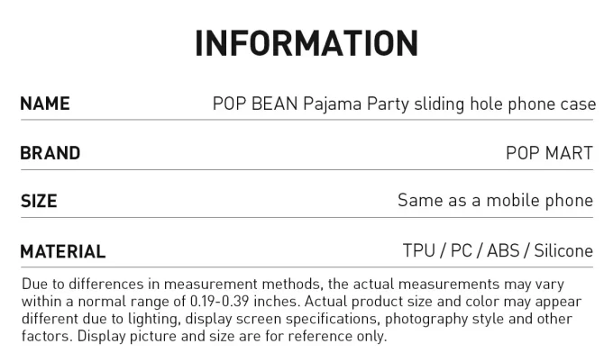 Carcasă de telefon cu orificii glisante POP BEAN Pajama Party