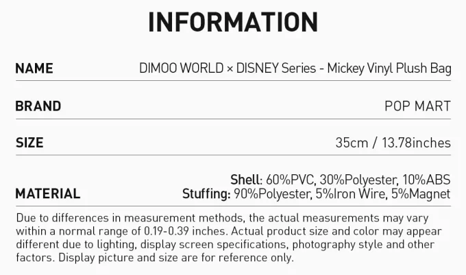 DIMOO WORLD × Seria DISNEY – Geantă de pluș din vinil Mickey