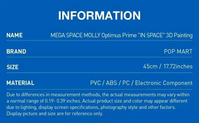 Pictură 3D MEGA SPACE MOLLY Optimus Prime《ÎN SPAȚIU》