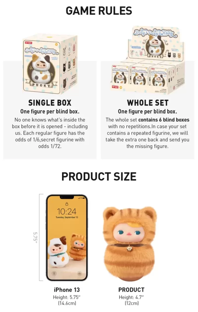 PUCKY Roly-Poly Kitty Series – Cutie de pluș din vinil
