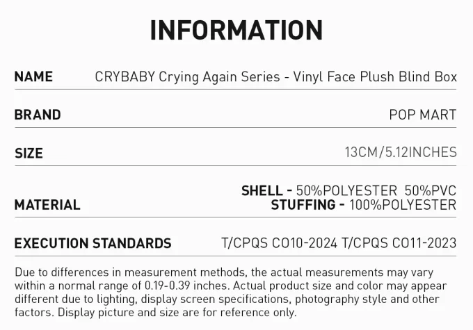 Seria CRYBABY Crying Again – Cutie de pluș cu față din vinil Seria CRYBABY Crying Again – Cutie de pluș cu față din vinil