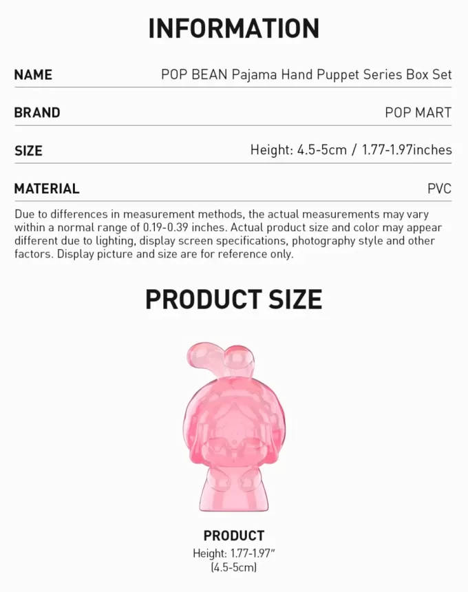 Set cutie seria de păpuși de mână POP BEAN Pijama